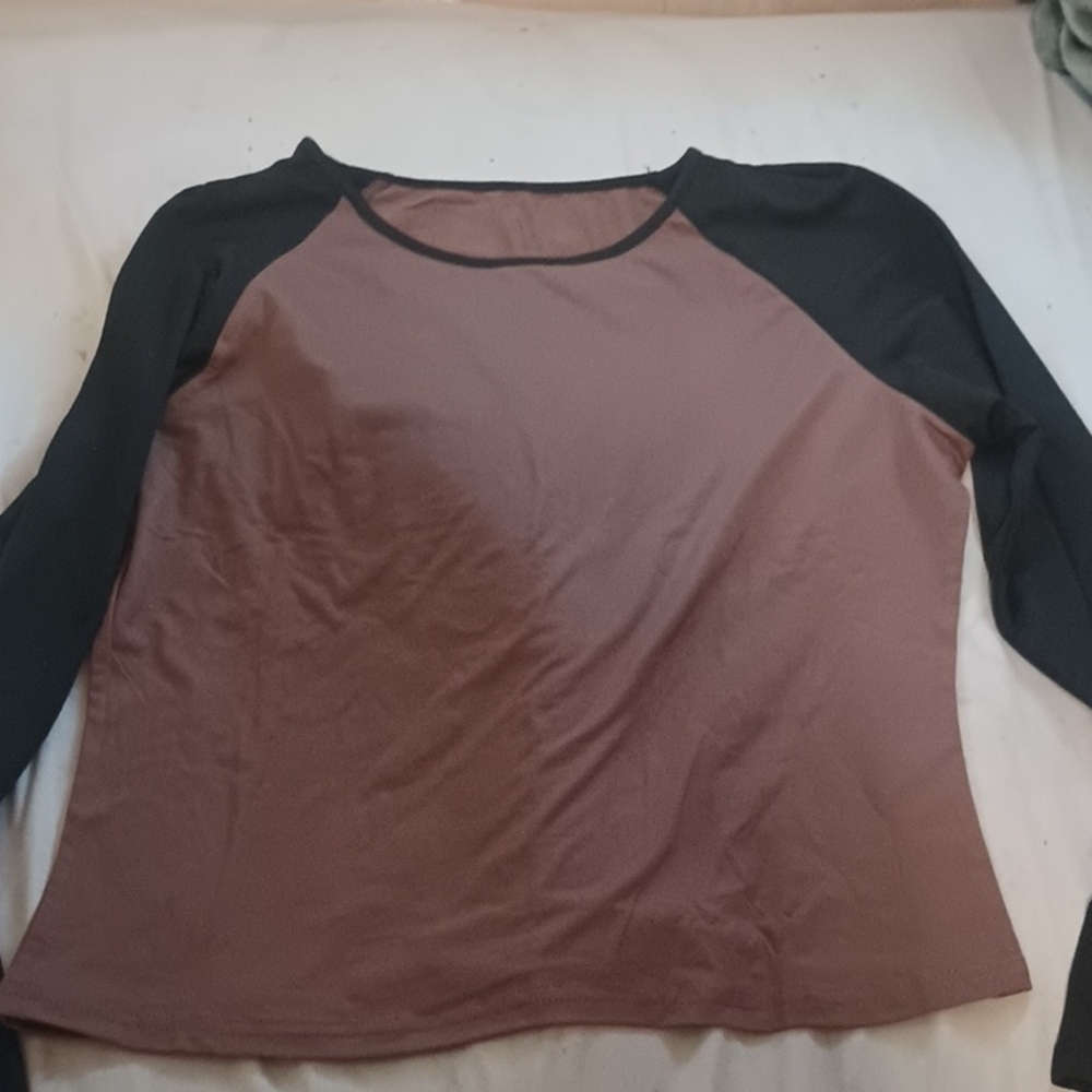 Black and Brown 3/4 Sleeve Relaxed Fit T-Shirt